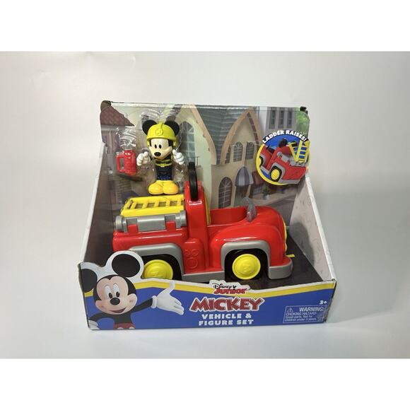 Disney Junior Mickey Mouse Funhouse Fire Truck Ladder Raises Vehicle & Figure - Picture 1 of 4